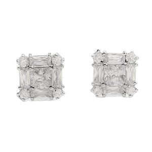 Sterling Silver Unisex 8mm Square Baguette CZ Earrings